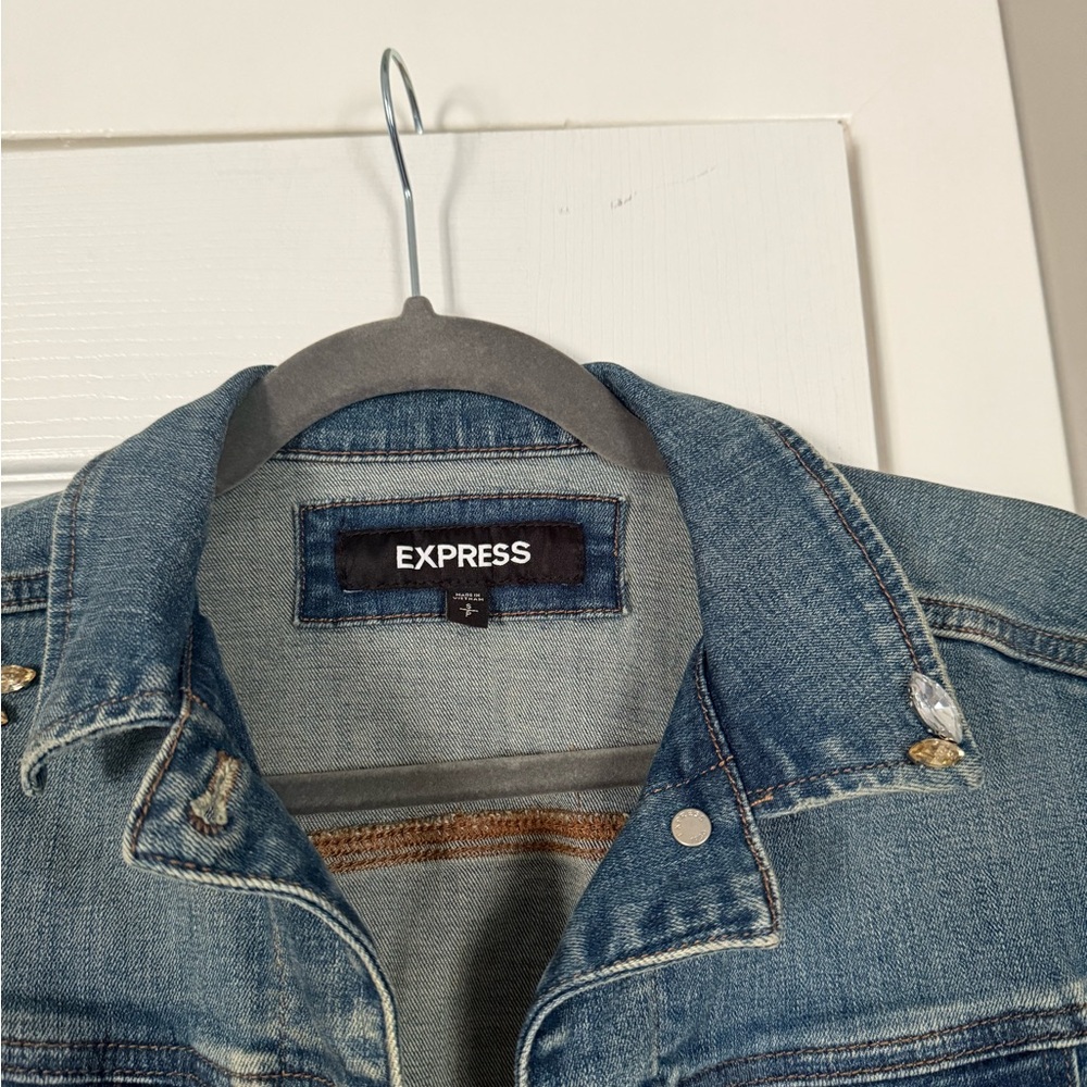 Express Rhinestone Studded Denim Jean Jacket - Picture 5 of 9